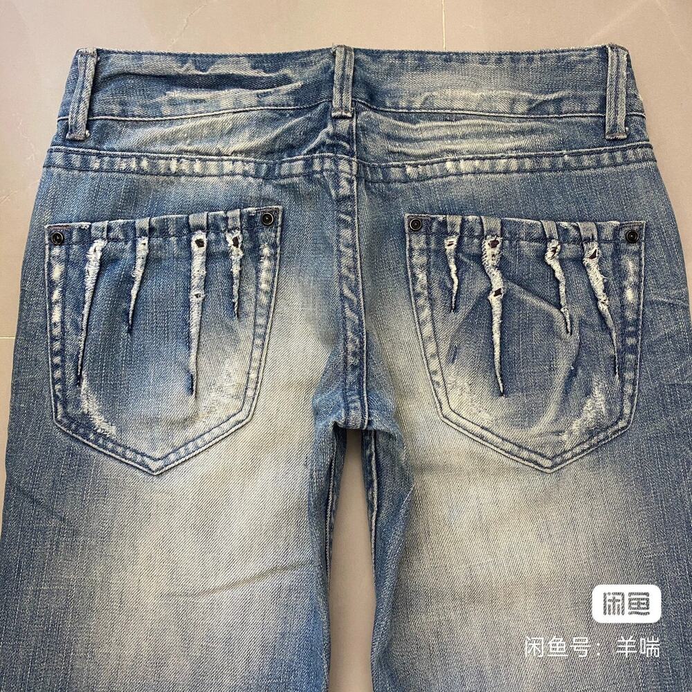 Vintage Japanese Brand Faded Wash Clawmark Low Rise Denim Jeans size 30
